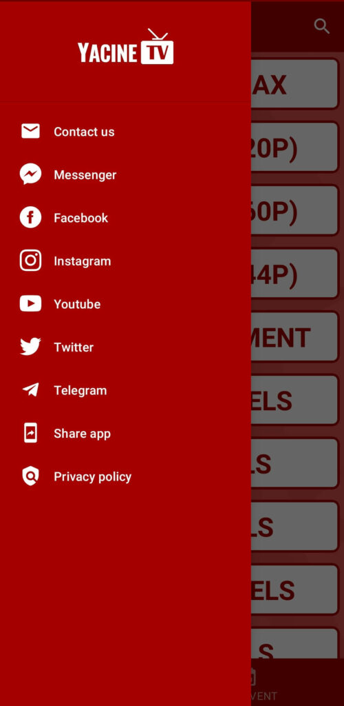 Menu Page Yacine TV APK