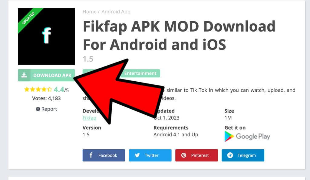 Download button of FikFap APK MOD 
