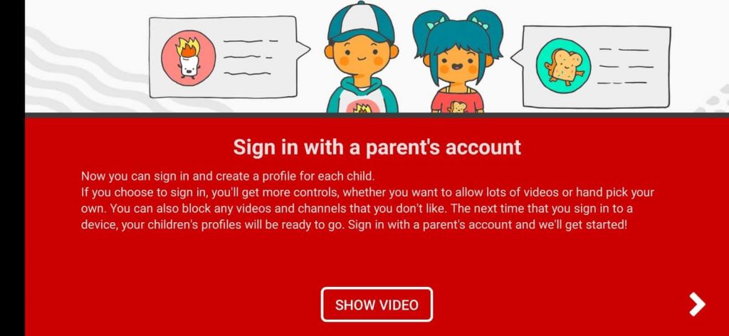 Youtube Kids sign in as a parent