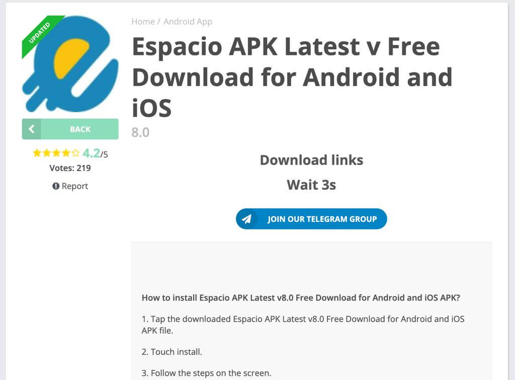 Wait for 10 Seconds for download link Espacio MOD APK Version