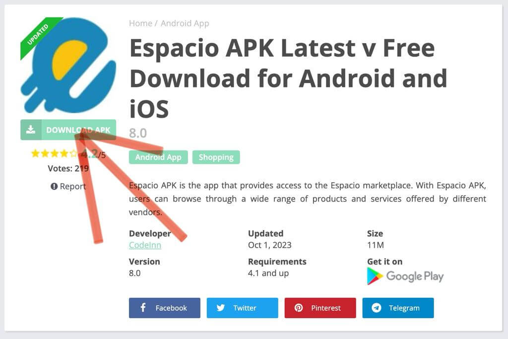 Download button placed below featured image Espacio MOD APK Version