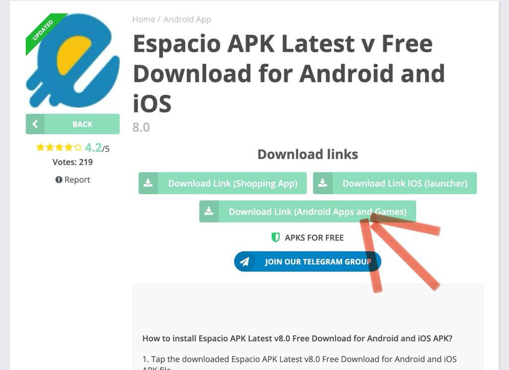 Click on the third link to download the app Espacio MOD APK Version