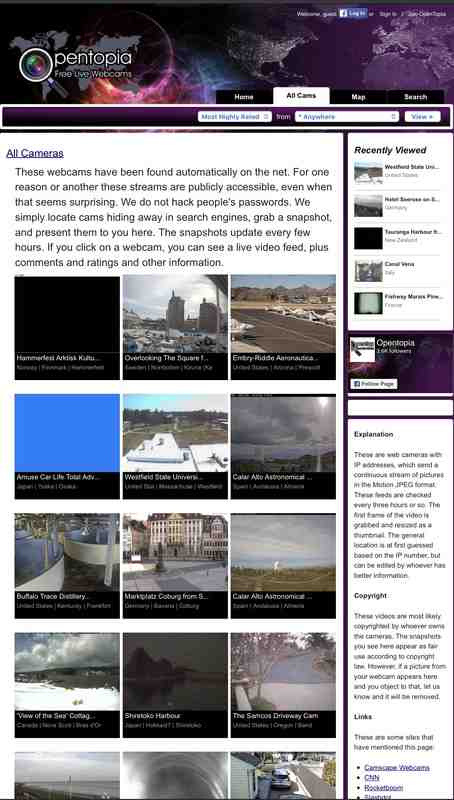 Many webcams in Opentopia Com 