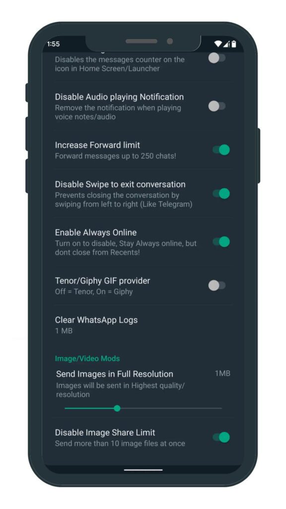 setting page on Whatsapp Plus v17.52 APK