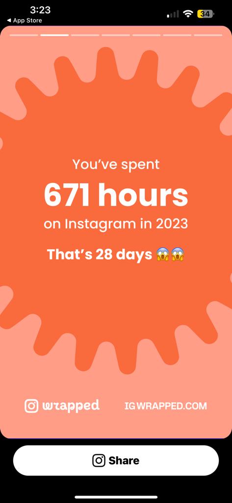 Time Spent in a whole year on Instagram: Wrapped for Instagram App