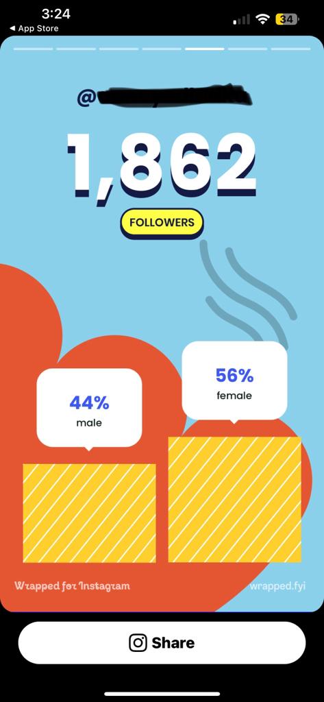 Total followers and percentage of followers gender-wise: Wrapped for Instagram