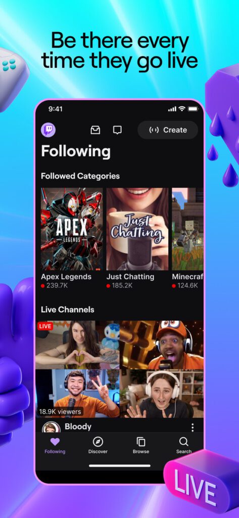 Be there every time they go live in Twitch APK