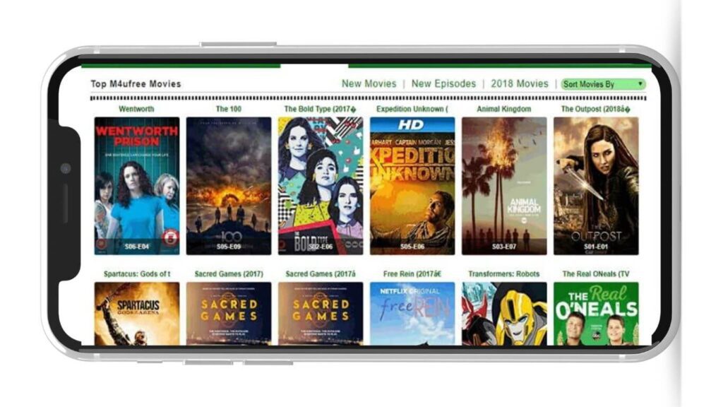 Main page with different movies in M4ufree Movies APK