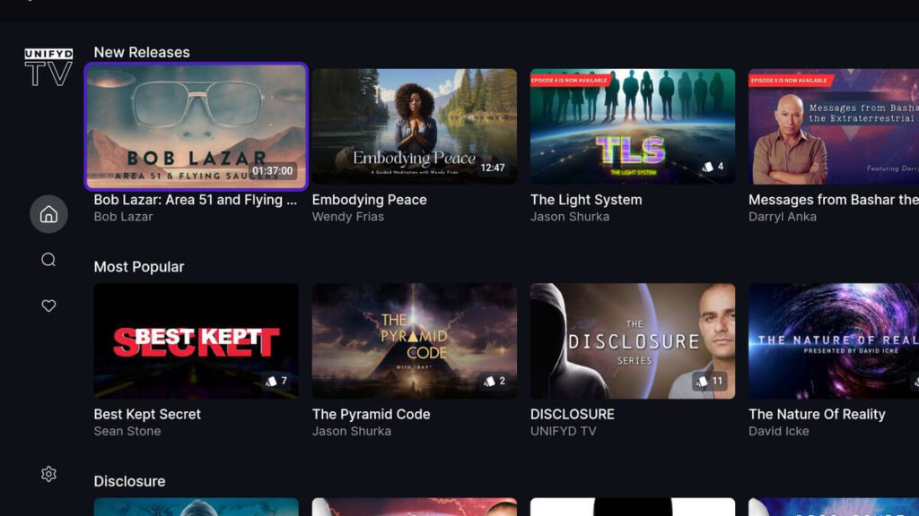 Main page of content in UNIFYD TV APK